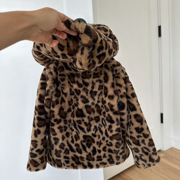 Appaman Girls Cleo Tan Black Leopard Faux Fur Hooded Teddy Coat Jacket Size 4 - Picture 9 of 14